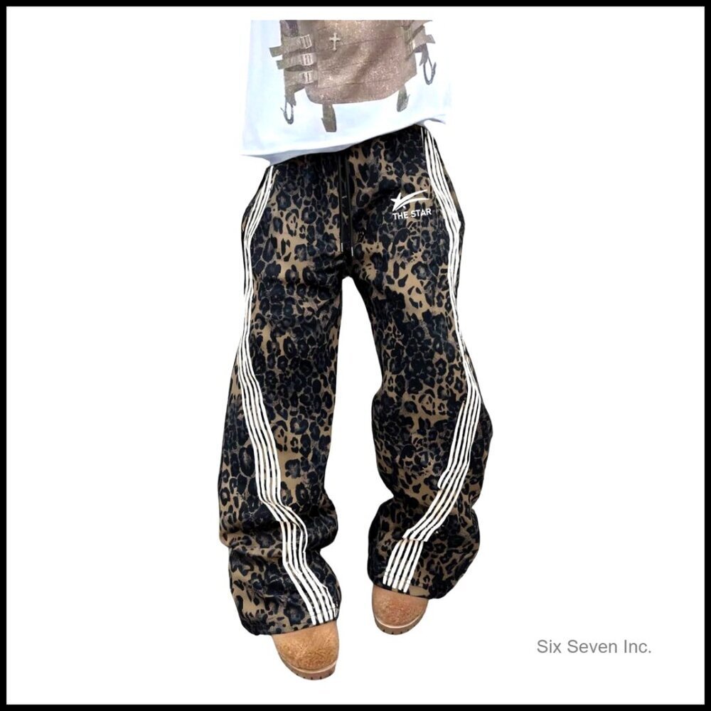 Striped Baggy Pants Retro Streetwear Drawstring Loose Fit Lightweight Trousers